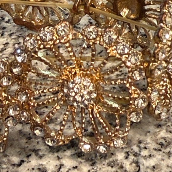 Gold Flower and Crystal Stretch Statement Bracelet / Cuff - Picture 5 of 5